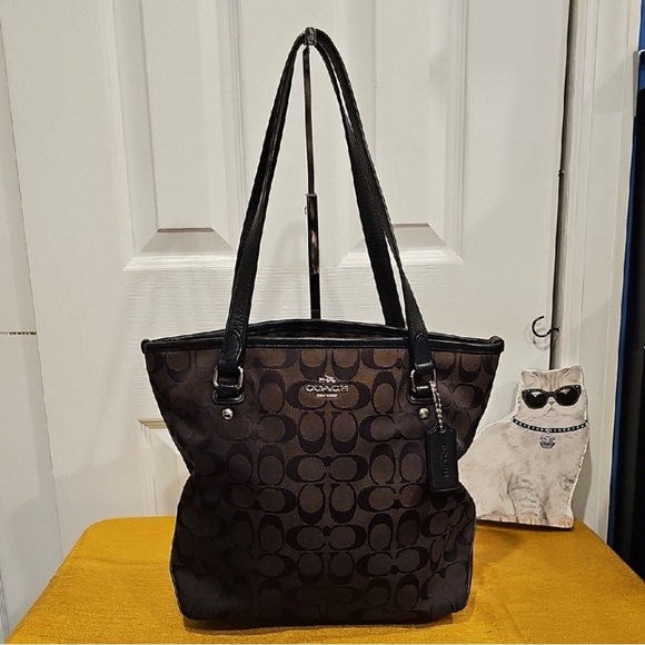Coach Handbags - COACH Signature Zip Top Medium Tote M1561-F36375 Brown/Black - Like New!